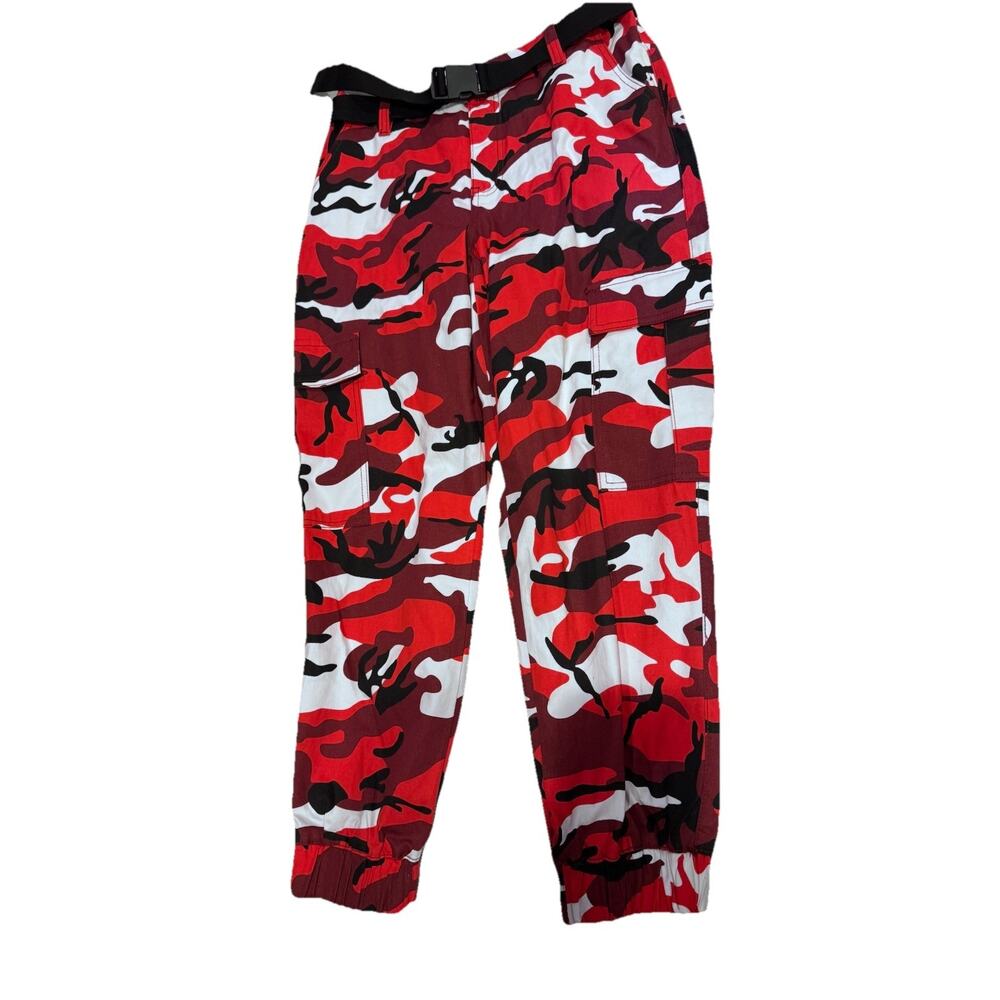 Rue21 Red Camo High Rise Belted Cargo Jogger Pants XL Belted New